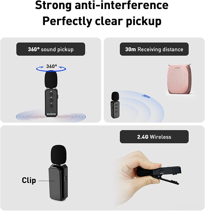 ZOWEETEK Voice Amplifier with Wireless Lavalier Lapel Microphone, Personal Teacher Microphone, Portable Speaker Clip On Microphone, Mini Voice Amplifier for Speech, Meeting, Yoga