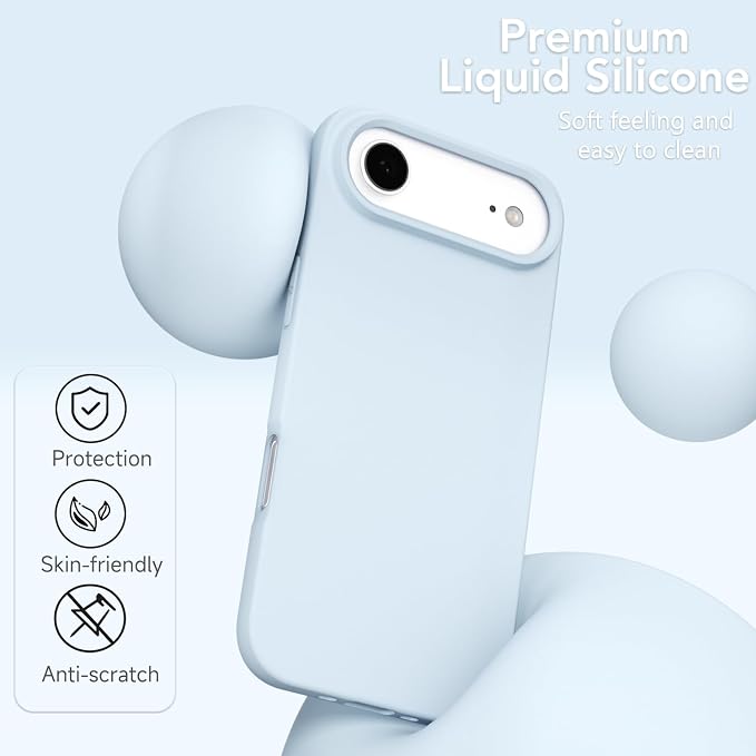 for iPhone 17 Air Case Silicone Compatible with Magsafe Case, Ultra Slim Thin Magnetic Phone Cases Mag Safe, Cute Soft Rubber Gel TPU Matte Plain Wireless Charging Cover for Women, Light Blue