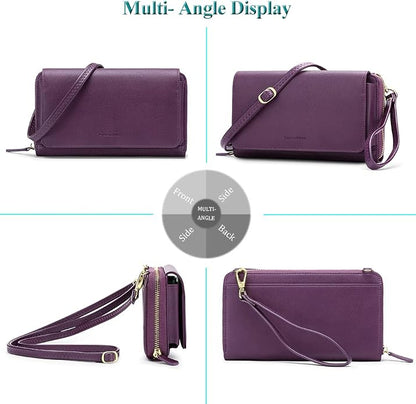 Peacocktion Crossbody Bags for Women RFID Wristlet Wallets Travel Vegan Leather Small Clutch Purses with Phone Pocket Zipper