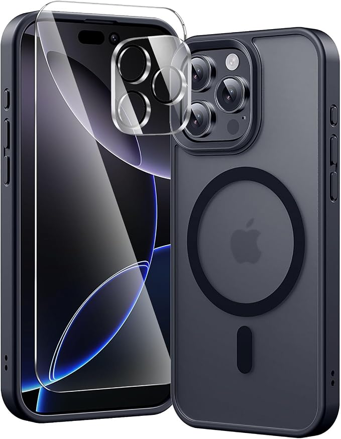 Case for iPhone 16 Pro Matte Black | 3 in 1, with MagSafe, Screen Protector*1, Camera Lens Protector*1, Skin Feeling Back Cover, Military-Grade Protection