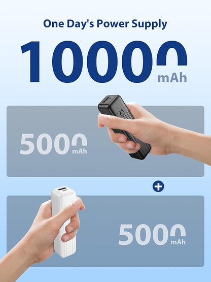Miady 2-Pack Small Portable Charger 5000mAh Power Bank Travel Battery Pack | Dual USB丨Pocket Size丨Lightweight丨for Backpack丨Compatible with iPhone Android etc丨18.5Wh丨Flight-Safe丨Ultra-Compact丨Black+White