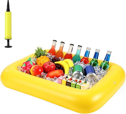 FillTouch Rectangular Inflatable Serving Bar Floating Drink Holder for Pool Inflatable Cup Holders Hot Tub Accessories, Adults Swimming Fun Drink Floats for Swimming Pool Party(Yellow)