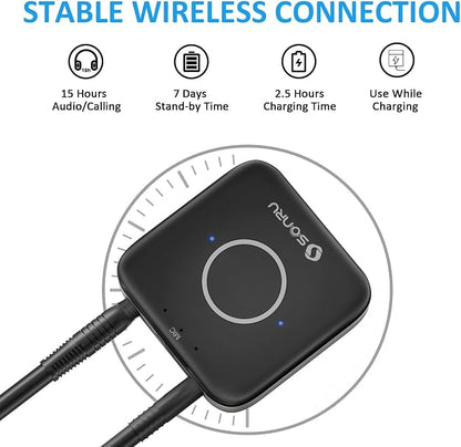SONRU Bluetooth 5.3 Adapter Hi-Fi Equipment for Car Wireless Audio Receiver with 3.5mm AUX RCA Cable, Noise Cancellation, Dual AUX Outputs for Home Speakers Wired Headphones