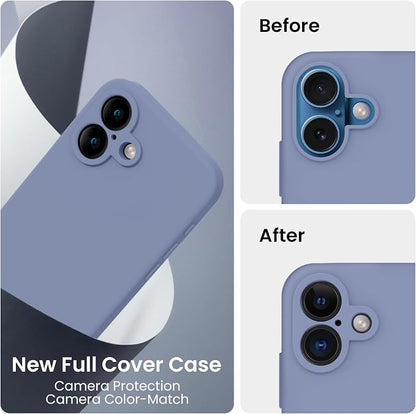 FireNova Designed for iPhone 16 Case, Silicone Upgraded [Camera Protection] Phone Case, Soft Anti-Scratch Microfiber Lining Inside, 6.1 inch, Lavender Gray