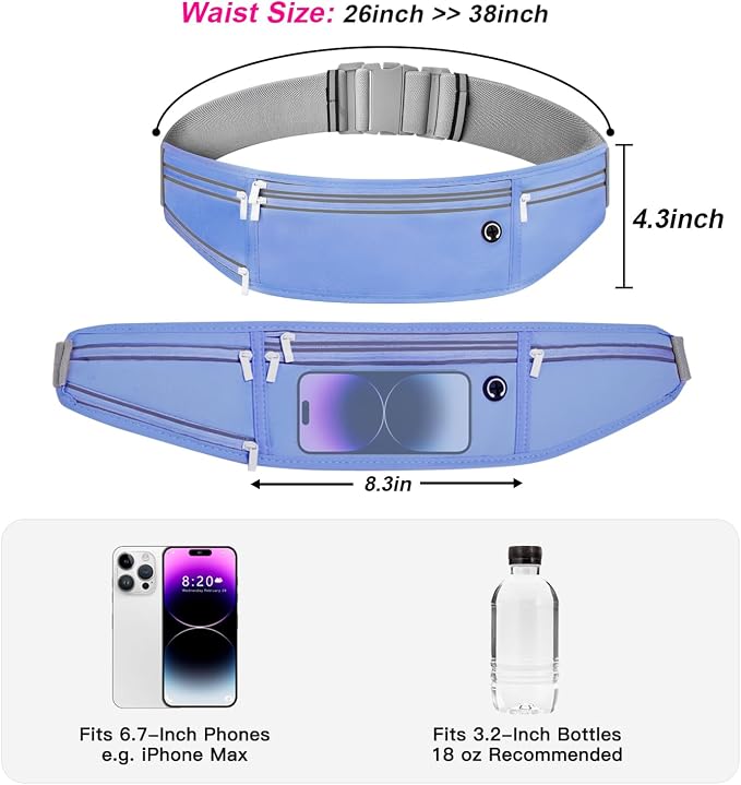 Slim Running Belt for Women Men,Runners Fanny Pack Phone Holder,Money Belt,Running Gear Accessories,with 3 Pockets (Jet Blue)