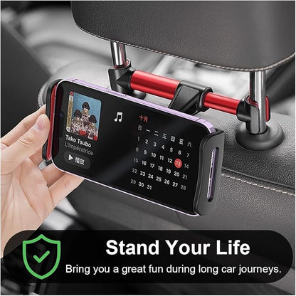 Car Headrest Mount, Adjustable 360 Rotating Tablet Holder for 5.3"-10.2" Devices, Universal Car Backseat Phone Mount for Kids, Fit for iPhone Pro Max, Galaxy Tabs (Red)