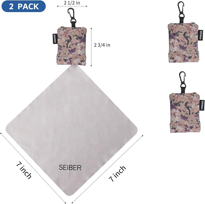 SEIBER Eyeglass Cleaning Microfiber Cloth,7 x 7 inch Glasses Cloth for Sunglasses,Laptops, Cameras,Screen- with Neoprene Pouch,Self-Closing Bottom(2PCS,Camo Desert)