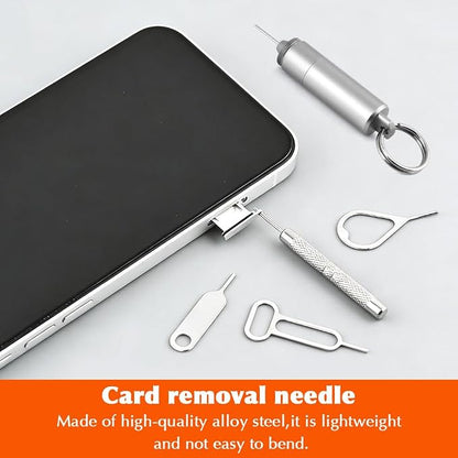 14 Pack 2 in 1 SIM Card Tray Removal Tool with Cleaning Brush, Portable Keychain Eject Pins Reset Needle Opener Compatible with All Models Cell Phone, Tablet
