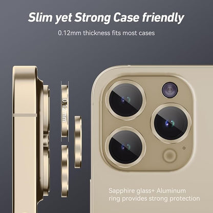 Jeluse Camera Lens Protector for iPhone 17 Pro Max/17 Pro/16 Pro Max/16 Pro/15 Pro Max/15 Pro/14 Pro Max/14 Pro, 9H Tempered Glass Screen Protector Cover Alignment Kit Metal Individual Ring