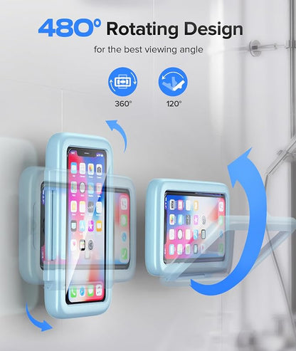LC-dolida Shower Phone Holder Waterproof Gift for Men Women Universal Phone Stand Case Bathroom Wall Mount for iPhone 17 16 15 14 13 12 Pro Max XS XR up to 6.8" (Sky Blue)