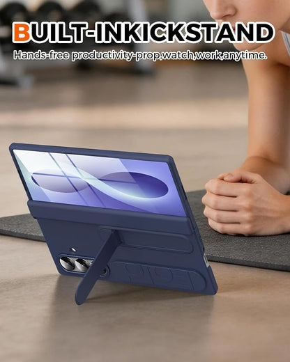 NINKI Hinge Protection for Samsung Galaxy Z Fold 8 Ultra Case with Wrist Strap & Stand,Screen Protector for Samsung Fold 8 Ultra Case,Z Fold Ultra Cases for Samsung Z Fold 8 Ultra Phone Cover Man Blue