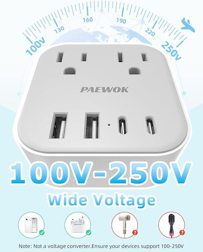 European Travel Plug Adapter Set, 8-in-1 Travel Adapter with 4 Outlets | Universal Travel Adapter, Type C/G/D/M Detachable Plugs, 4 USB Ports (2 USB C), US to UK/EU/South Africa