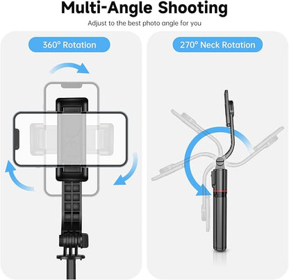 UTEBIT Phone Tripod & Selfie Stick with Light & Remote, 42" Extendable Selfie Stick Cell Phon Travel Tripod Stand Compatible with iPhone Android, Camera, 360° Rotation & Wireless Remote Control, Black