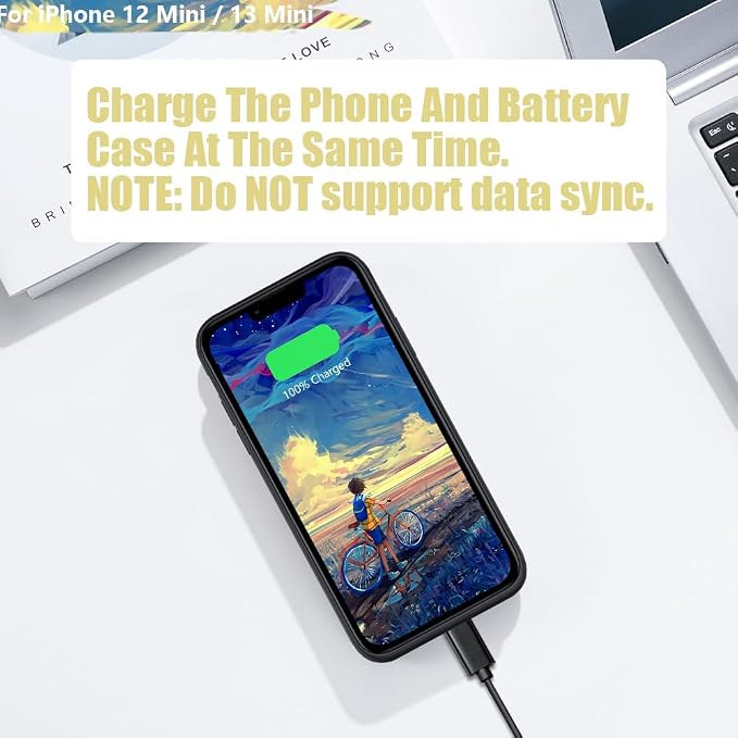 Sitong [Upgraded Battery Case for iPhone 12 mini & iPhone 13 mini, 4000mAh Rechargeable Extended Battery Charging/Charger Case, Add 100% Extra Juice (5.4 Inches) Black