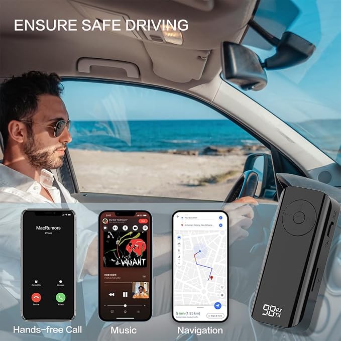 Bluetooth AUX Adapter for Car,5.3 Wireless Transmitter and Receiver 2 in 1,3.5mm AUX Bluetooth Car Adapter,Hands-Free Call for Cars, Speakers, Stereo Systems and Headphones