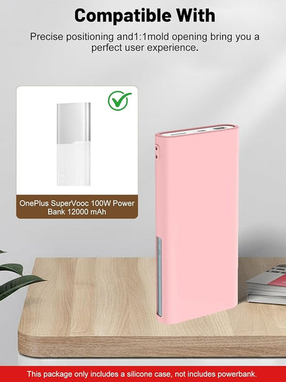 Silicone Protective Case Compatible with OnePlus SuperVooc Power Bank 12,000mAh All-Port Portable Charger, Full-Body Protective Cover with Precise Cutouts, Shockproof & Scratch-Resistant Sleeve (Pink)