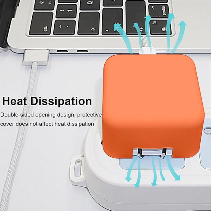 40W Dynamic (up to 60W) Soft Silicone Charger Protector Case for iPhone 17/16 Pro/Max, 40W Dynamic Power Adapter Sleeve Cover for MacBook Air 13 13.6 15 inch M4 M3 M2 M1 2025-2018 Release, Orange