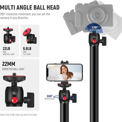 NEEWER Camera Desk Mount, Overhead Desktop Light Stand Microphone Boom Arm with Ball Head C Clamp Cleaning Cloth for DSLR Webcam Phone Holder Ring Light Mic Streaming Video Recording, Red TL283