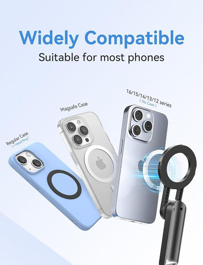 Takerers for Magsafe Tripod for iPhone【Pocket Size】 4-in-1 Portable Magnetic Selfie Stick for iPhone Stand for Video Recording Travel Magnetic Phone Tripod with Remote 【Upgraded 4 Legs】