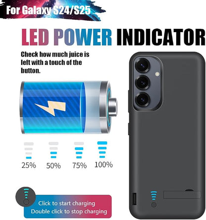 Sitong Battery Case for Samsung Galaxy S25 / S24, 5000mAh Rechargeable Extended Battery Charging Charger Case, Add 100% Extra Juice, Not Compatible with S25+ or S25 Ultra (6.2 Inches) Black