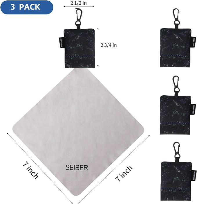 SEIBER Eyeglass Cleaning Microfiber Cloth,7 x 7 inch Glasses Cloth for Sunglasses,Laptops, Cameras,Screen- with Neoprene Pouch,Self-Closing Bottom(3PCS,Camo Dark)
