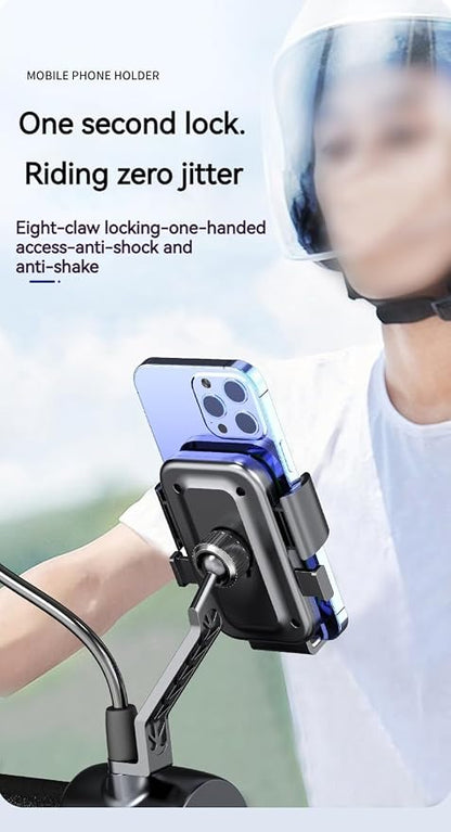 Cell Phone Stand Flexible Mobile Clip Mount Quickly Lock Bike Phone Holder Bicycle Motorcycle (Rearview Black)