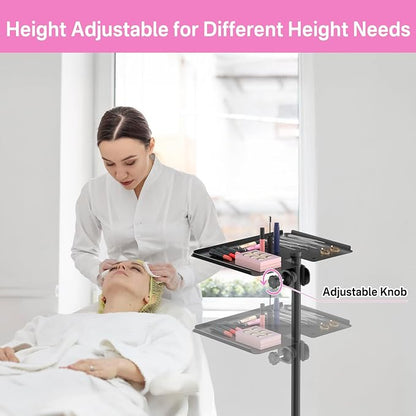 Adjustable Metal Lash Tray Holder for Ring Light & Lash Techs - Clip-On Organizer Tray with Phone Holder, Mirror Hook & Height Control for Eyelash Extensions Supplies (Salon/Home Use)