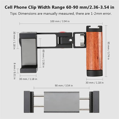 Foldable Smartphone Grip Mount with Wrist Strap, Compatible with 1/4” Standard Screw Selfie Stick for Tripod and Cold Shoe Port for Fill Light and Microphone, Compatible with All Smartphones