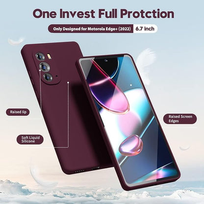 Oakxco for Moto Edge Plus 2022/Edge Plus 5G UW 2022 Phone Case Liquid Silicone, Thin Slim Soft Rubber TPU Plain Smooth Gel Cover for Women Girl, Matte Solid Protective & Shockproof, Burgundy Plum Wine
