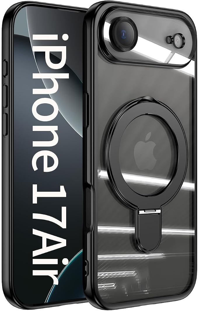LXK Magnetic Invisible Stand for iPhone 17 Air Case 6.5" Compatible with MagSafe, Military-Grade Protection, with Camera Protector, Clear Scratch-Resistant Back Cover for iPhone 17 Air - Space Black