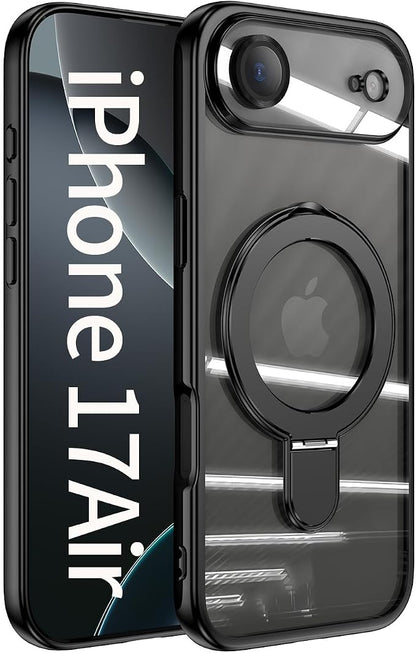 LXK Magnetic Invisible Stand for iPhone 17 Air Case 6.5" Compatible with MagSafe, Military-Grade Protection, with Camera Protector, Clear Scratch-Resistant Back Cover for iPhone 17 Air - Space Black