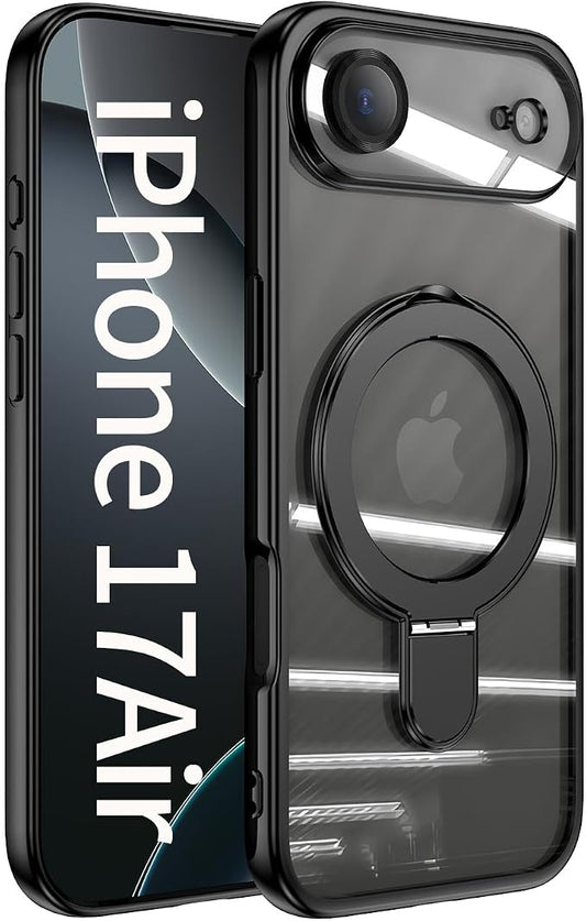 LXK Magnetic Invisible Stand for iPhone 17 Air Case 6.5" Compatible with MagSafe, Military-Grade Protection, with Camera Protector, Clear Scratch-Resistant Back Cover for iPhone 17 Air - Space Black