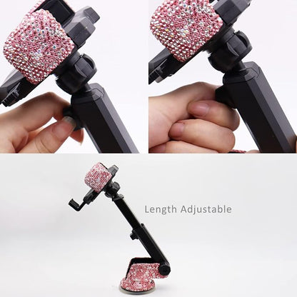 Bling Car Phone Mount Holder,Shiny Crystal Rhinestone Phone Stand for Women and Girls, Car Accessories for Windshield, Compatible with Most Cellphones (Pink)
