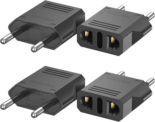 US to European Plug Adapter 4-Pack, Power Converter & Compact Universal Travel Converter for EU/FR/IT/BR/CN, Safe Travel Essentials (Black)