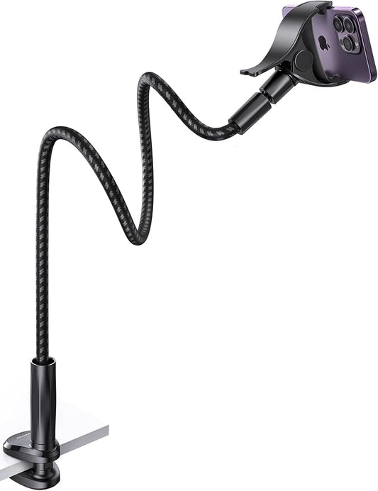 Aomiker Gooseneck Phone Holder for Bed - [2025 Upgrade Nylon Braid] 38” Long Flexible Lazy Arm Clip, 360 Adjustable Overhead Phone Mount for iPhone 15 14 13 12 11 Pro Max Mini Plus, all 4-7" Cellphone