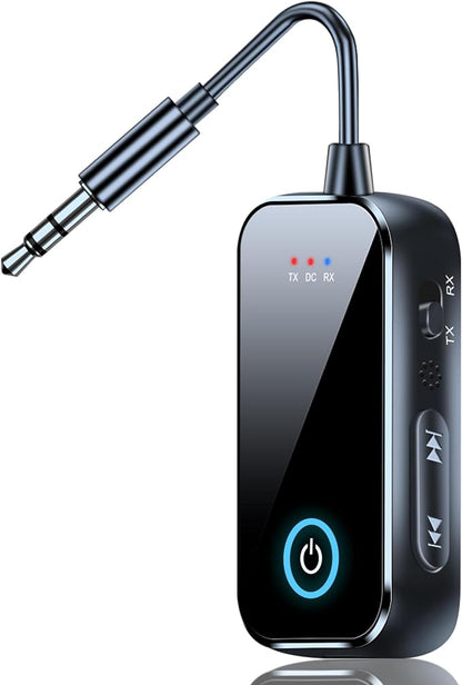 Bluetooth 5.4 Transmitter Receiver, 2-in-1 Wierless Audio Adapter with 3.5mm Aux Jack for TV, PC,Airplane, Cars, Home Stereo|HD Audio&Low Latency | Handsfree Calls |15H Battery Life