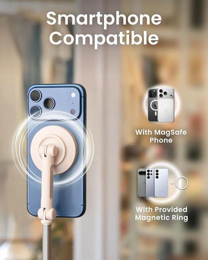 KraftGeek Magnetic Phone Tripod for iPhone MagSafe – 66'' Auto-Open Selfie Stick with Remote, Cell Phone Tripod Stand for Video Recording, Vlogging & TikTok (Ombré Peach)