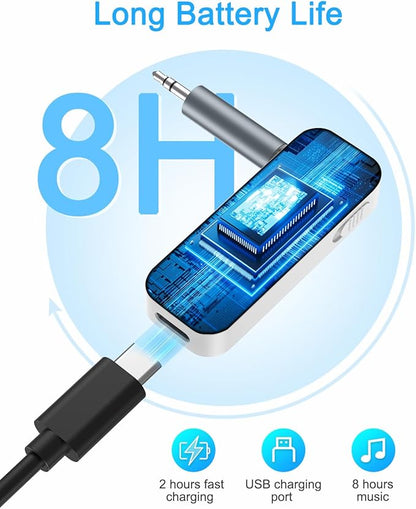 Aux Bluetooth Adapter for Car, 2 in 1 Wireless Bluetooth 5.3 Transmitter Receiver, Built-in Mic Hands-Free Calls Crystal Clear Sound, for Cars Headphones Home Stereo, White
