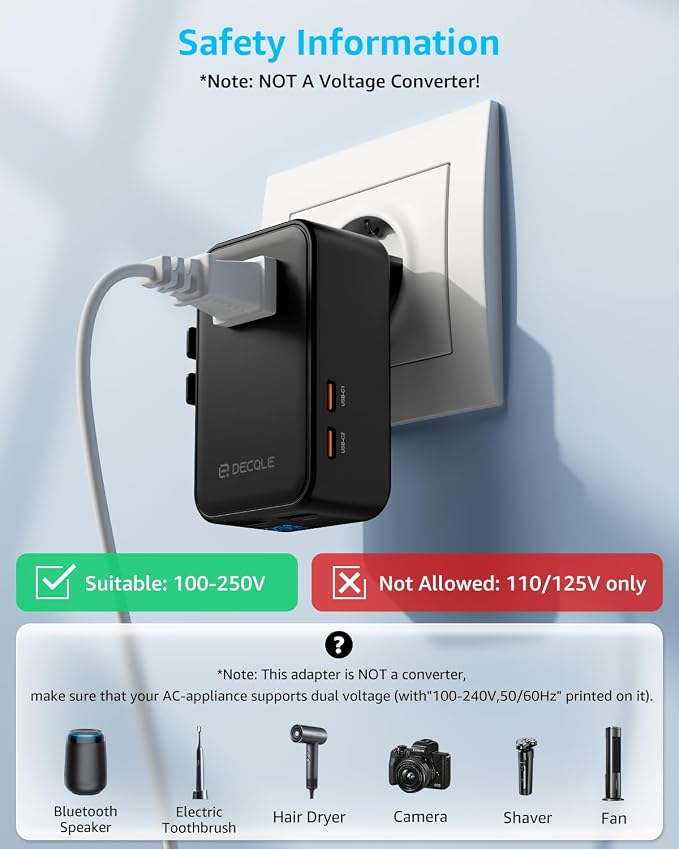 “Air” Universal Travel Adapter 2 USB-C＆ 2 USB-A Cover 200+ Countries | PD 25W, International Plug Adapter, All in One Portable Adapter, NOT A Voltage Converter, for USA, UK, EU, AU (Black)