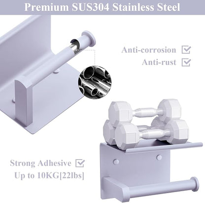 Tindbea Toilet Paper Holder with Shelf Adhesive or Screw Wall Mounted Toilet Paper Roll Dispenser Storage, Stainless Steel Bathroom Shelf Holder Accessories (Lavender Purple)