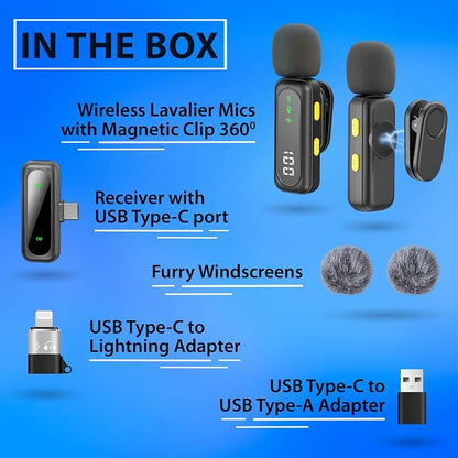 Wireless Lavalier Microphone for iPhone Mini Mic Android/Tablet/PC Video Recording Clip-on Mics with Rotatable Clip&Denoise Recording, Ideal for Vlog Tiktok Youtube Podcast Content Creator