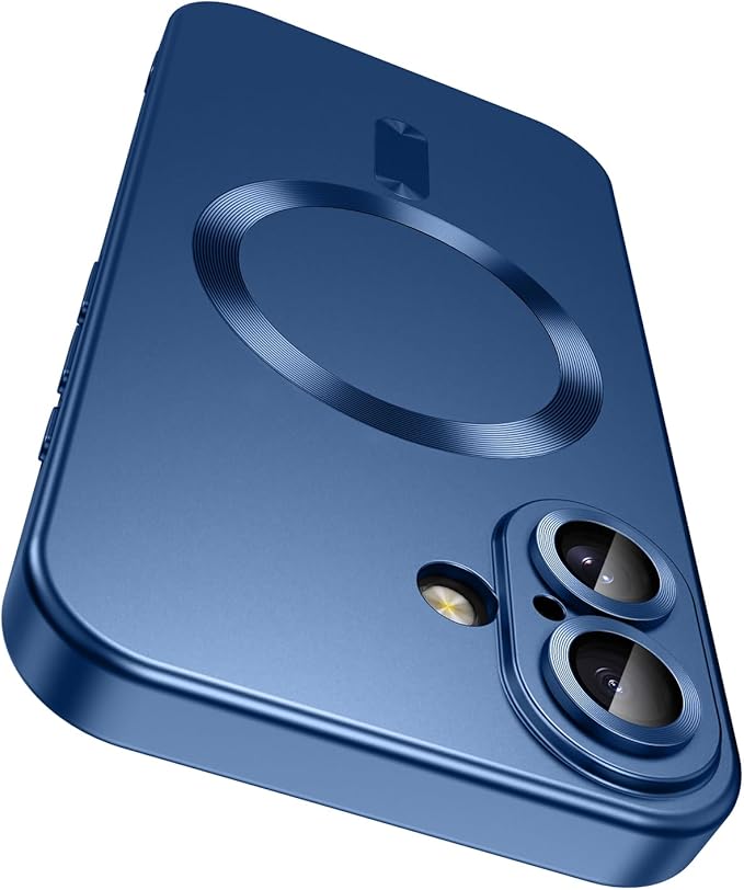 Magnetic for iPhone 17 Case [Compatible with MagSafe][Built-in Camera Lens Protector] Slim Thin Soft Silicone Bumper Shockproof Metallic Luster Phone Case (Blue)