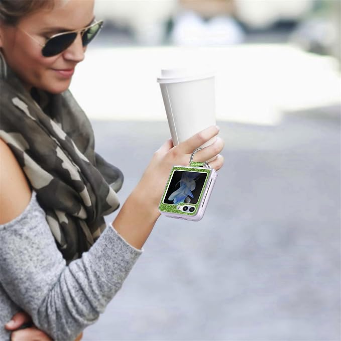 Bling Glitter Case for Samsung Galaxy Z Flip 6 with Ring Holder,Women Girls Cute Phone Case Non Slip Ultra Slim TPU Bumper Shockproof Protective Case for Galaxy Z Flip 6 5G 2024,Green