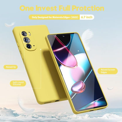 oakxco for Moto Edge Plus 2022/Edge Plus 5G UW 2022 Phone Case Liquid Silicone, Cute Thin Slim Soft Rubber TPU Plain Smooth Gel Cover for Women Girl, Matte Solid Protective & Shockproof, Yellow