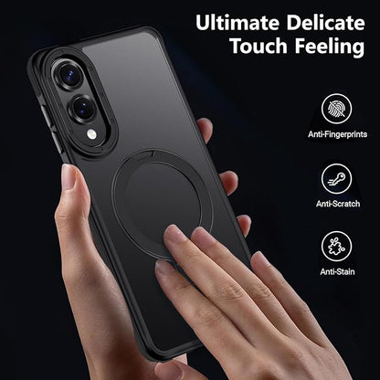 for Samsung Galaxy S25 Edge Case, Magnetic Adjustable Ring Stand [Fit for Magsafe], [Military-Grade Shockproof Protection] Phone Case with Kickstand&Ring Holder (Black)