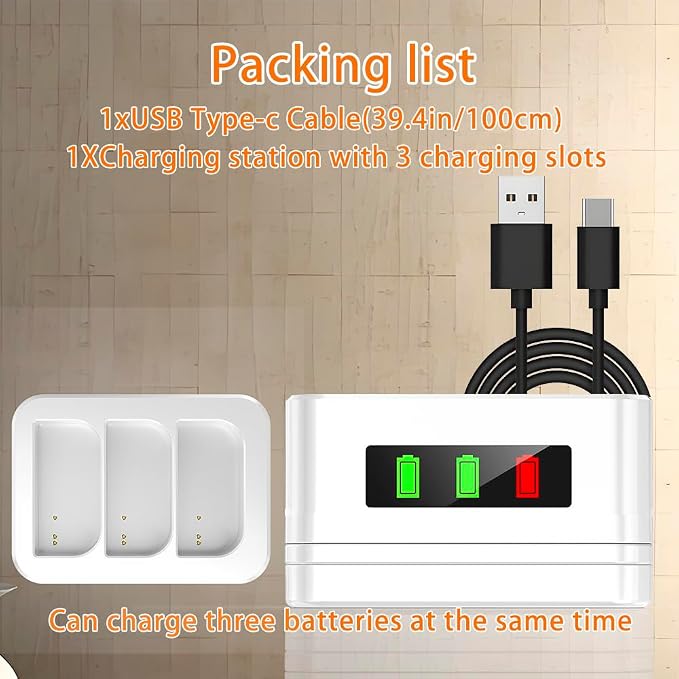 3-Slot Battery Charging Station/Battery Charger/Charging case,with LED Display, Type-C Input,Compatible with Ring Doorbell 2/3/4/3 Plus/Spotlight Cam/Peephole Cam and Other Battery