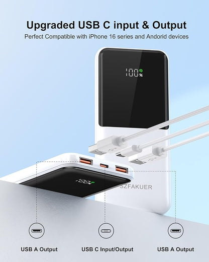 Portable Charger,Slim 10000mAh Power Bank,22.5W USB-C Fast Charging Battery Pack Compatible with iPhone 17/16/15/14/13/12 Pro Samsung Galaxy, iPad, AirPods, Android Tablets (White)