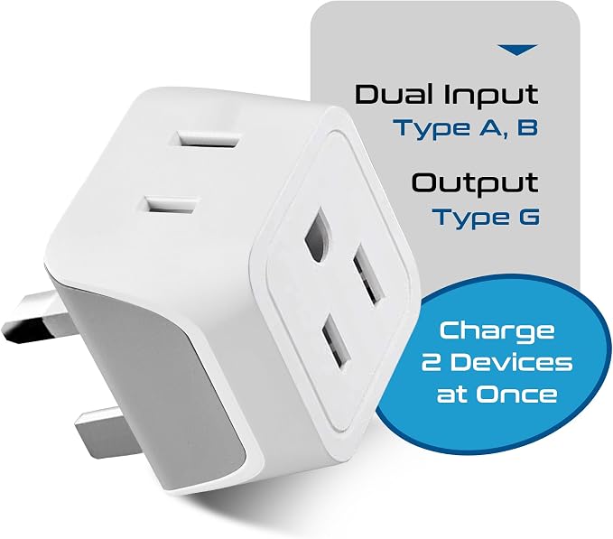 Ceptics UK Travel Plug Adapter, 2 in 1 Type G Adapter, US to UK Adapter, Ireland, Dubai Travel Adapter with Dual USA Inputs, CE, RoHS - HK Outlet Adapter, 3 Pack | Type G Adapter for Travel, US to UK Plug Adapter with 2 USA Outlet, UK Travel Adapter, C...