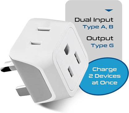 Ceptics UK Travel Plug Adapter, 2 in 1 Type G Adapter, US to UK Adapter, Ireland, Dubai Travel Adapter with Dual USA Inputs, CE, RoHS - HK Outlet Adapter, 3 Pack | Type G Adapter for Travel, US to UK Plug Adapter with 2 USA Outlet, UK Travel Adapter, C...