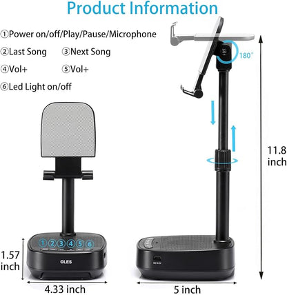 OLES Gifts for Men Women, Adjustable Cell Phone Stand with Wireless Bluetooth Speaker(7-11''Height), Unique Birthday Gifts for Dad Mom Him, Phone Holder Led Color Light for iPhone/Android/Tablets
